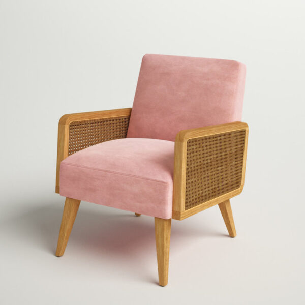 Upholstered Accent Chair with Rattan Arms - Image 2