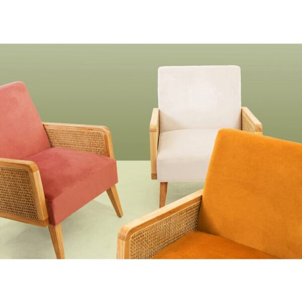 Upholstered Accent Chair with Rattan Arms - Image 3