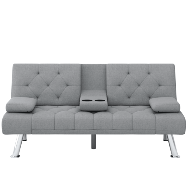 Convertible Futon Sofa Bed, 66.3'' Upholstered Removable Armrests,Gray Finish - Image 3