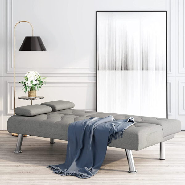 Convertible Futon Sofa Bed, 66.3'' Upholstered Removable Armrests,Gray Finish - Image 2