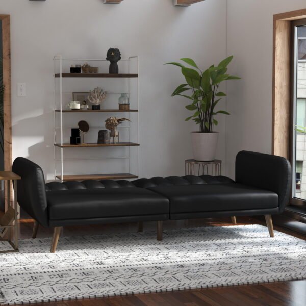 Futon Sofa Bed and Couch Sleeper, Black Faux Leather - Image 2