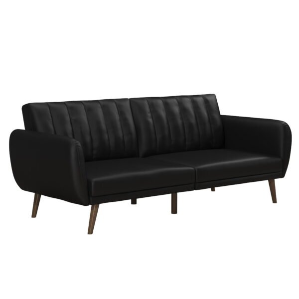 Futon Sofa Bed and Couch Sleeper, Black Faux Leather - Image 3