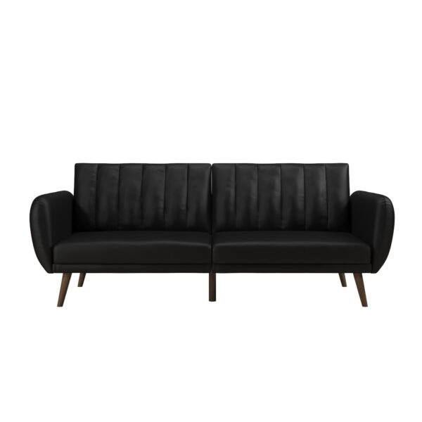 Futon Sofa Bed and Couch Sleeper, Black Faux Leather - Image 4