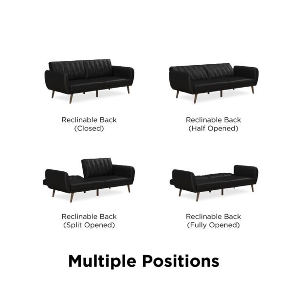 Futon Sofa Bed and Couch Sleeper, Black Faux Leather - Image 5