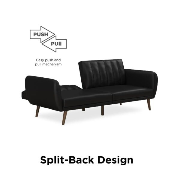 Futon Sofa Bed and Couch Sleeper, Black Faux Leather - Image 6