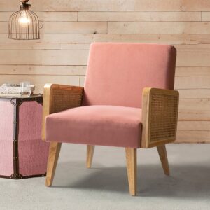 Upholstered Accent Chair with Rattan Arms