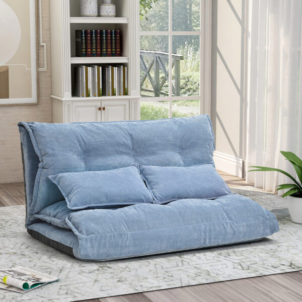 Lazy Sofa Adjustable Folding Futon Sofa Video Gaming Sofa with Two Pillows - Image 4