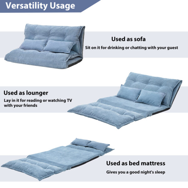 Lazy Sofa Adjustable Folding Futon Sofa Video Gaming Sofa with Two Pillows - Image 8
