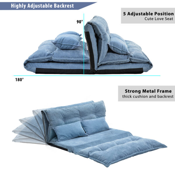 Lazy Sofa Adjustable Folding Futon Sofa Video Gaming Sofa with Two Pillows - Image 7