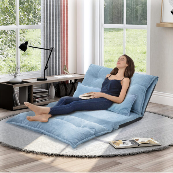 Lazy Sofa Adjustable Folding Futon Sofa Video Gaming Sofa with Two Pillows - Image 5