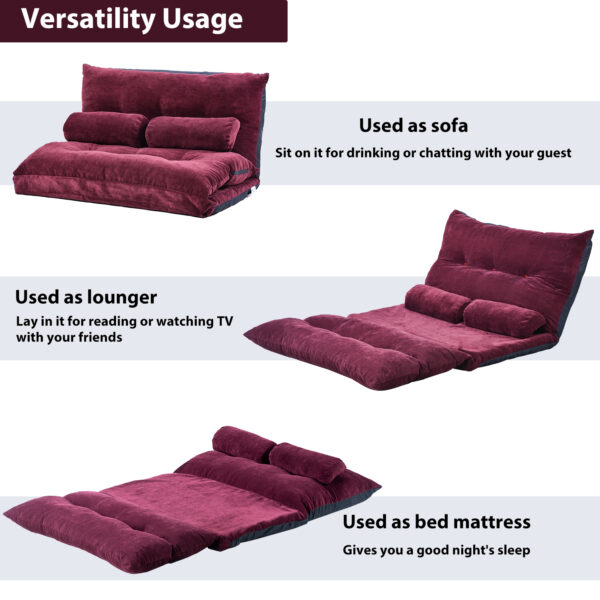 Lazy Sofa Adjustable Folding Futon Sofa Video Gaming Sofa with Two Pillows - Image 7