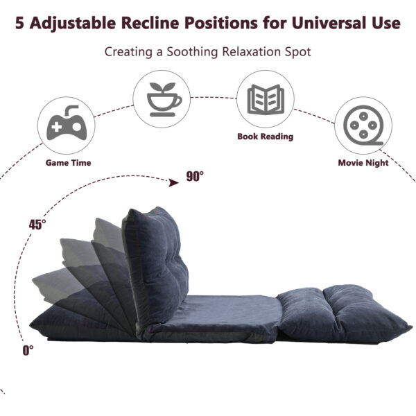 Lazy Sofa Adjustable Folding Futon Sofa Video Gaming Sofa with Two Pillows - Image 5