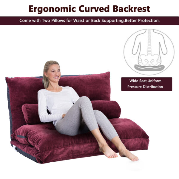Lazy Sofa Adjustable Folding Futon Sofa Video Gaming Sofa with Two Pillows - Image 4