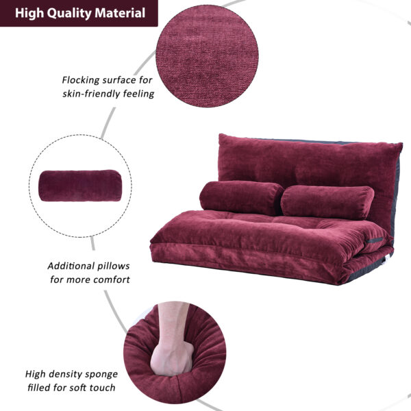 Lazy Sofa Adjustable Folding Futon Sofa Video Gaming Sofa with Two Pillows - Image 6