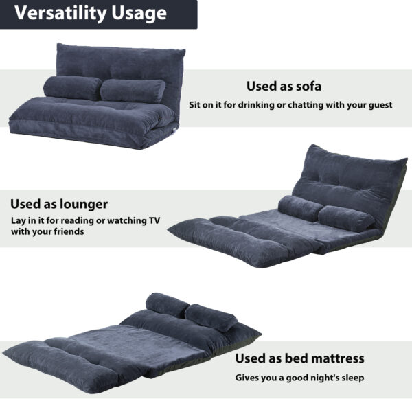 Lazy Sofa Adjustable Folding Futon Sofa Video Gaming Sofa with Two Pillows - Image 6