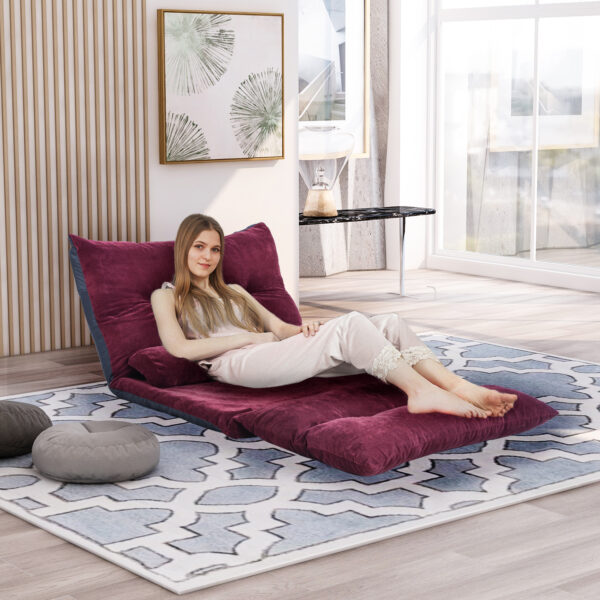 Lazy Sofa Adjustable Folding Futon Sofa Video Gaming Sofa with Two Pillows - Image 3
