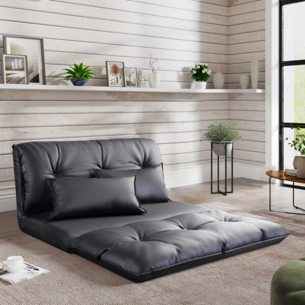 Lazy Sofa Adjustable Folding Futon Sofa Video Gaming Sofa with Two Pillows - Image 2