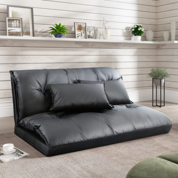 Lazy Sofa Adjustable Folding Futon Sofa Video Gaming Sofa with Two Pillows - Image 3