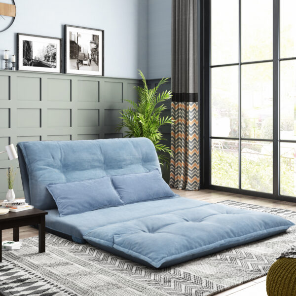 Lazy Sofa Adjustable Folding Futon Sofa Video Gaming Sofa with Two Pillows - Image 2