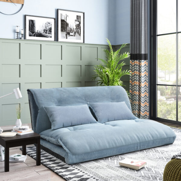 Lazy Sofa Adjustable Folding Futon Sofa Video Gaming Sofa with Two Pillows - Image 3