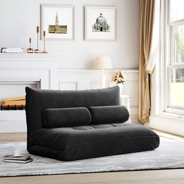 Lazy Sofa Adjustable Folding Futon Sofa Video Gaming Sofa with Two Pillows - Image 2