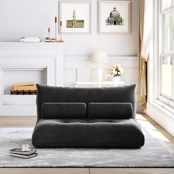 Lazy Sofa Adjustable Folding Futon Sofa Video Gaming Sofa with Two Pillows - Image 3