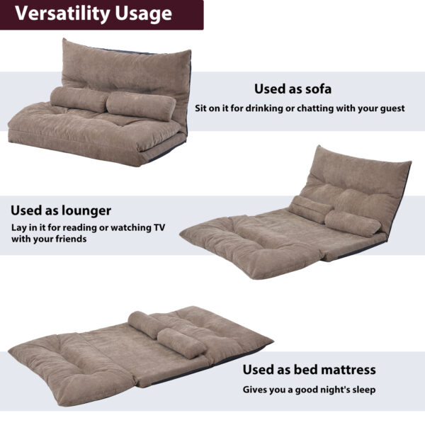 Lazy Sofa Adjustable Folding Futon Sofa Video Gaming Sofa with Two Pillows - Image 7