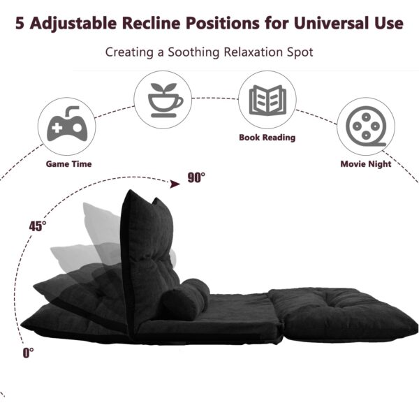 Lazy Sofa Adjustable Folding Futon Sofa Video Gaming Sofa with Two Pillows - Image 7