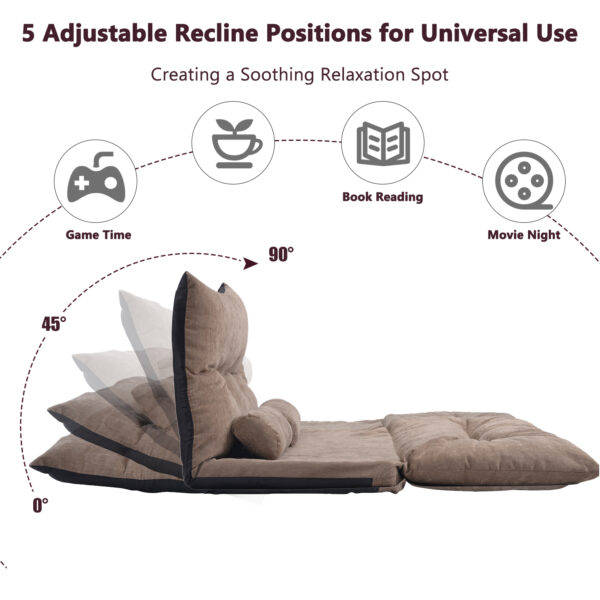 Lazy Sofa Adjustable Folding Futon Sofa Video Gaming Sofa with Two Pillows - Image 6