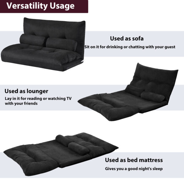 Lazy Sofa Adjustable Folding Futon Sofa Video Gaming Sofa with Two Pillows - Image 5