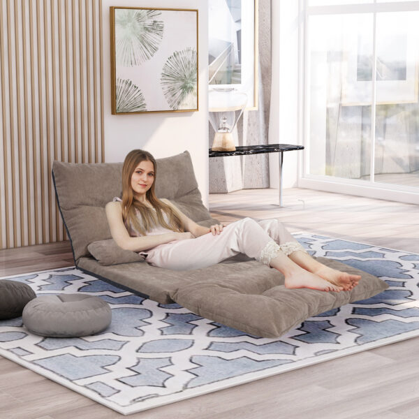 Lazy Sofa Adjustable Folding Futon Sofa Video Gaming Sofa with Two Pillows - Image 4