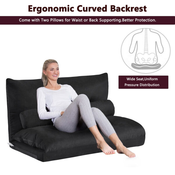 Lazy Sofa Adjustable Folding Futon Sofa Video Gaming Sofa with Two Pillows - Image 8