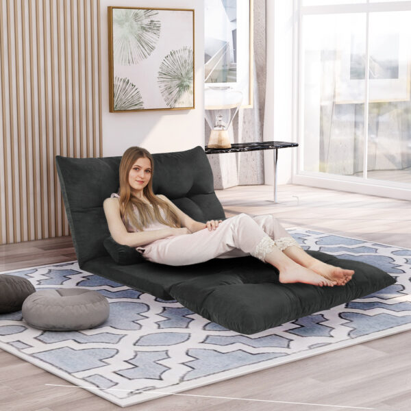 Lazy Sofa Adjustable Folding Futon Sofa Video Gaming Sofa with Two Pillows - Image 4