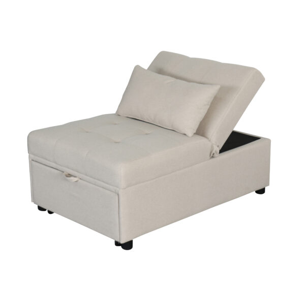Folding Ottoman Sofa Bed   Beige - Image 3