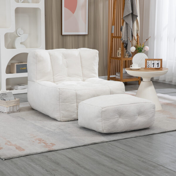Fluffy bean bag chair, comfortable bean bag for adults and children, super soft lazy sofa chair with memory foam and ottoman, indoor modern focus bean bag chair for living room, bedroom, apartment - Image 2