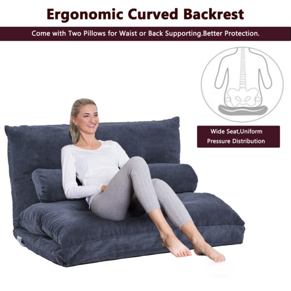 Lazy Sofa Adjustable Folding Futon Sofa Video Gaming Sofa with Two Pillows - 图片 2
