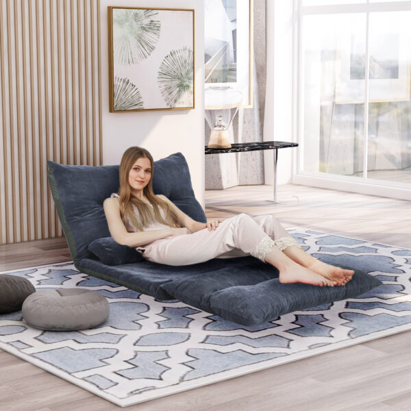 Lazy Sofa Adjustable Folding Futon Sofa Video Gaming Sofa with Two Pillows - 图片 3