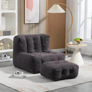 Fluffy bean bag chair, comfortable bean bag for adults and children, super soft lazy sofa chair with memory foam and ottoman, indoor modern focus bean bag chair for living room, bedroom, apartment