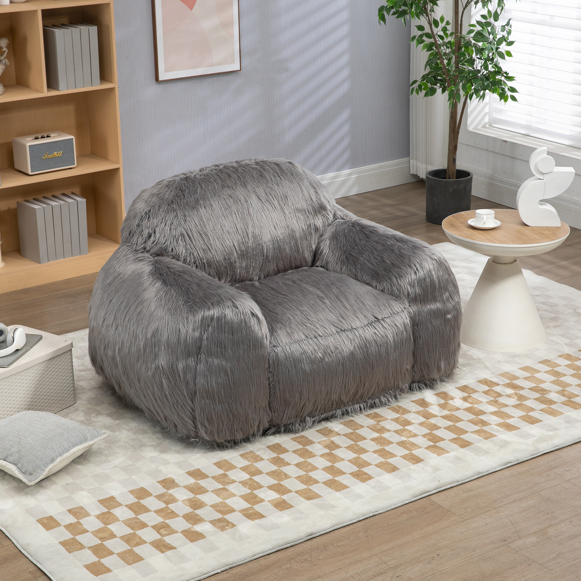 Bean bag chair lazy long hair sofa bean bag chair adult, teen high density foam filled modern focus chair comfortable living room, bedroom chair - 图片 4