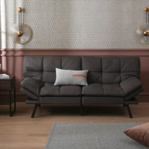 Convertible Futon Sofa Bed,Modern Folding Sleeper Sofa Couch with Adjustable Armrest and Backrest,Leisure Sofa Bed for Living Room Apartment Dorm, Dark Gray