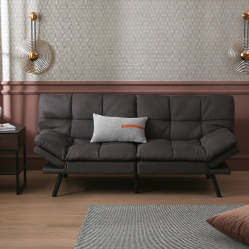 Convertible Futon Sofa Bed,Modern Folding Sleeper Sofa Couch with Adjustable Armrest and Backrest,Leisure Sofa Bed for Living Room Apartment Dorm, Dark Gray