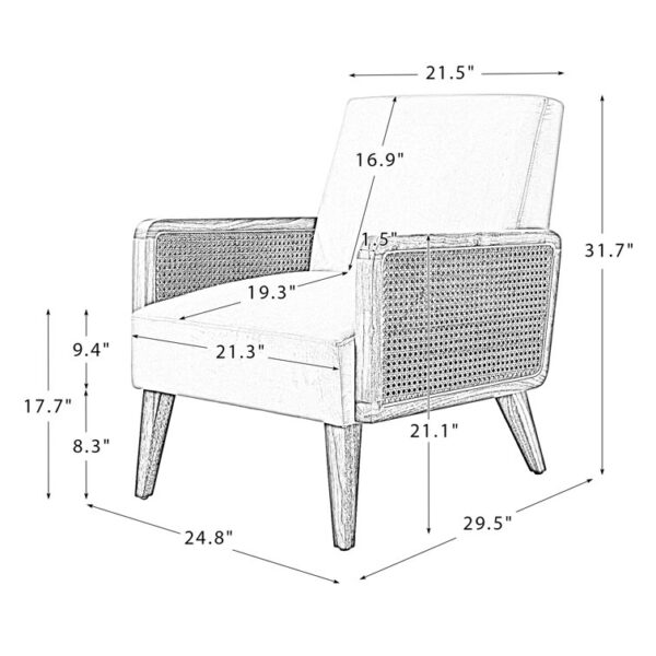 Upholstered Accent Chair with Rattan Arms - 图片 3