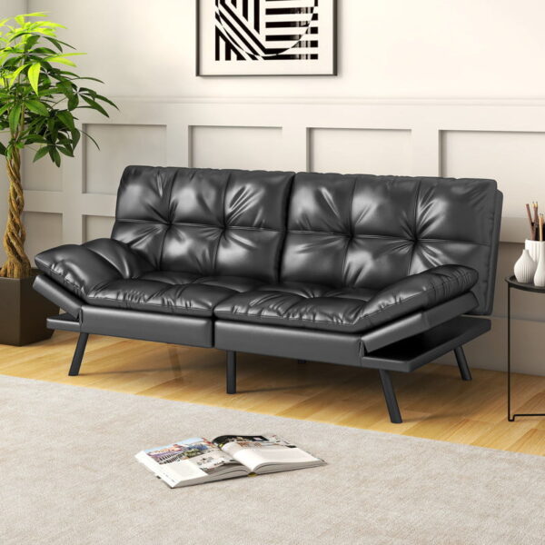 Convertible Futon Sofa Bed,Modern Folding Sleeper Sofa Couch with Adjustable Armrest and Backrest,Leisure Sofa Bed for Living Room Apartment Dorm, Dark Gray - 图片 4
