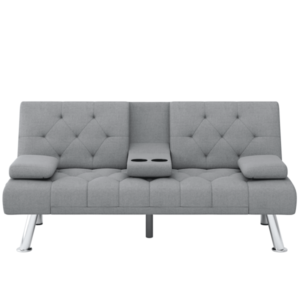 Convertible Futon Sofa Bed, 66.3” Upholstered Removable Armrests,Gray Finish