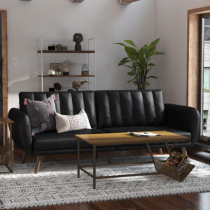 Futon Sofa Bed and Couch Sleeper, Black Faux Leather